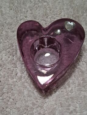 Purple Heart Glass Tealight Holder with Accent Hearts